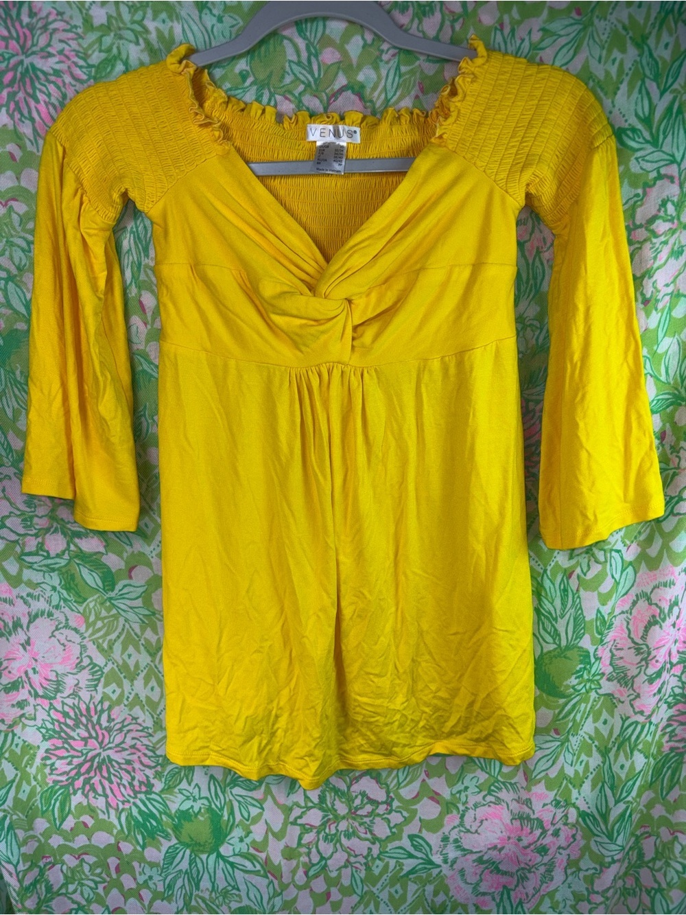 VENUS Bright Yellow Twist-Front Tunic Top